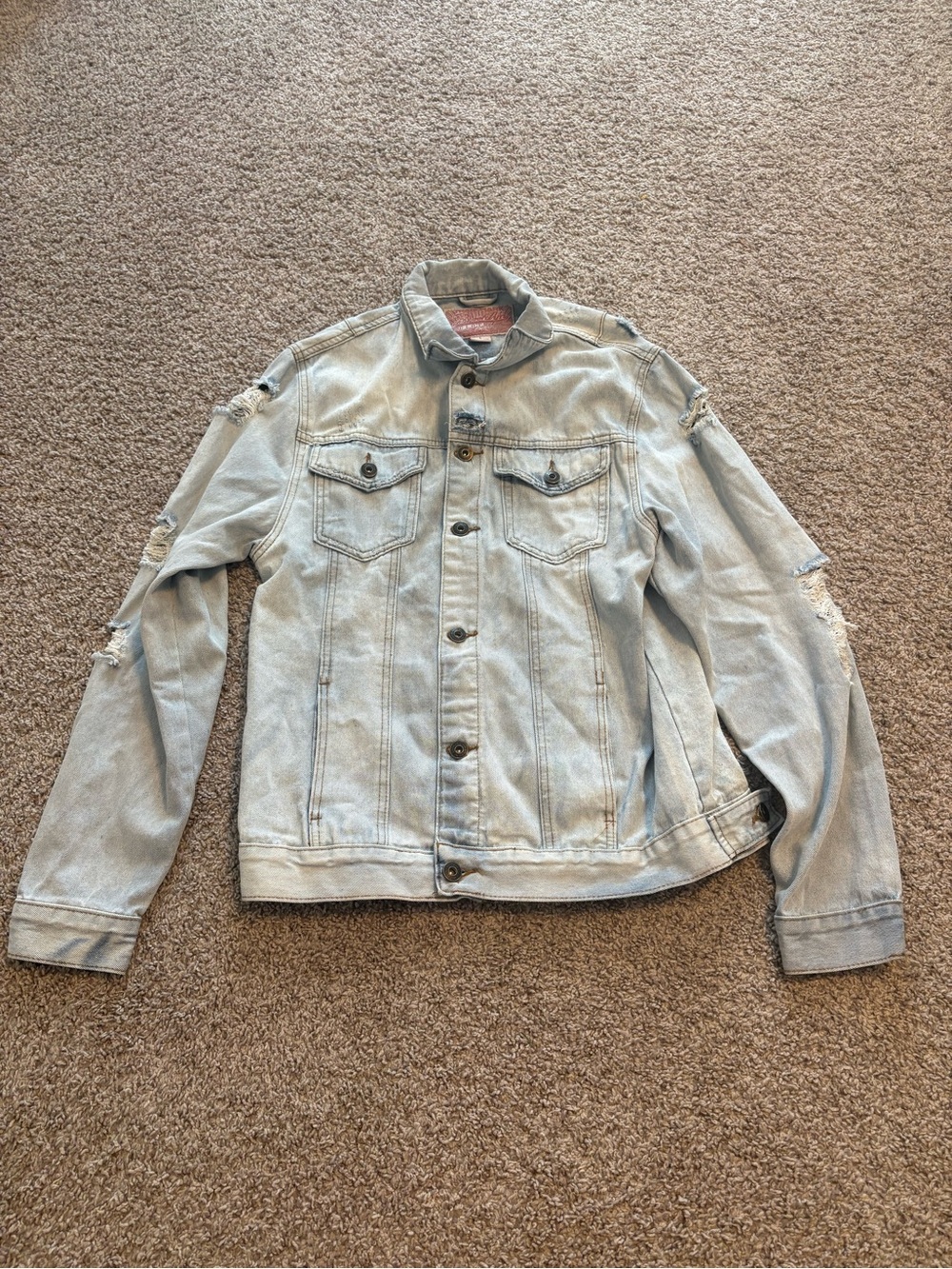 Trademark Brooklyn Distressed Light Wash Denim Jacket | Large